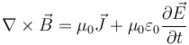 \nabla \times \vec{B} = \mu_0 \vec{J} + \mu_0 \varepsilon_0 \frac{\partial \vec{E}}{\partial t}